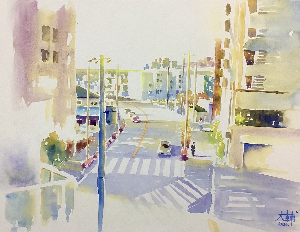 いつもの朝 ホワイトワトソン水彩紙F6 透明水彩、高反射率法