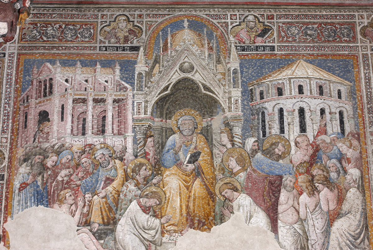 ¡Qué murales! ¿Están en Siena, en Aviñón? No: en Toledo, en la Capilla de San Blas de la Catedral 😮 

Se atribuyen a 3 pintores: Gherardo Starnina, su discípulo Niccolò d’Antonio y Juan Rodríguez de Toledo.

Se descubrieron bajo una capa de raseo; para darla los picaron 😢

🧵