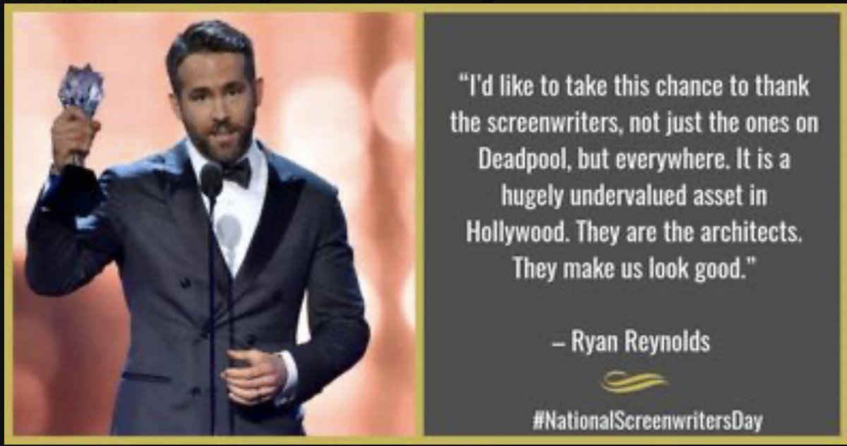 Here's what Ryan Reynolds said about the value of #screenwriters!  

#NationalScreenwritersDay 
#screenwriting