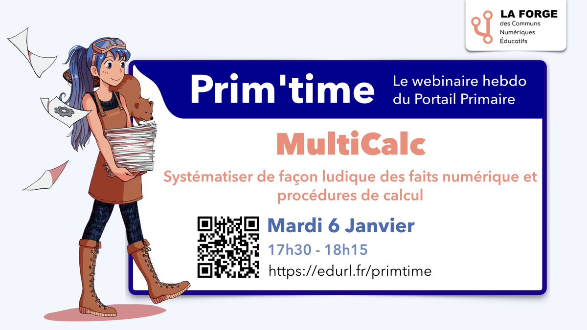 ✨Prim’Time – “Multicalc”✨

Découvrez une appli libre et gratuite pour travailler le calcul réfléchi, les faits numériques et les stratégies de calcul à l’école !

📅 Mardi 6 janvier 2026
⏰ 17h30
💻 En ligne edurl.fr/primtime
👤 Arnaud Champollion