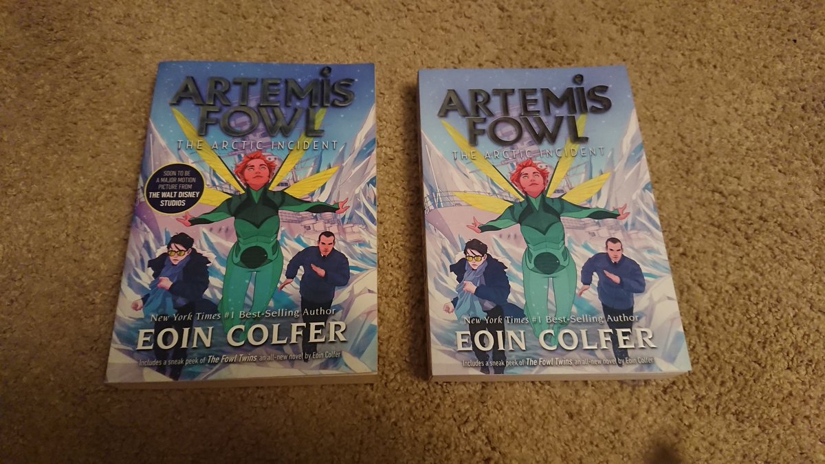 AFappreciation's tweet photo. PSA: The latest printings of Artemis Fowl paperbacks in the US, that are beginning to trickle out to new book stores, have dropped the burned-in movie promo from the cover. The price has also increased from 8.99 to 9.99 each. Not all the books are out yet; check your local B&amp;N. https://t.co/ZKwL9cuGnS