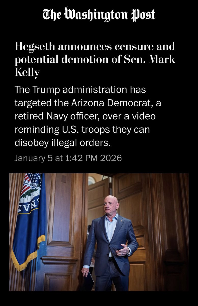 cwebbonline's tweet image. I stand with Mark Kelly ✊🏽

Who’s with me?

Pete Hegseth, a former cable news personality and the most unqualified Secretary of Defense in history, coming for a decorated combat veteran and astronaut over military conduct is deeply unserious.