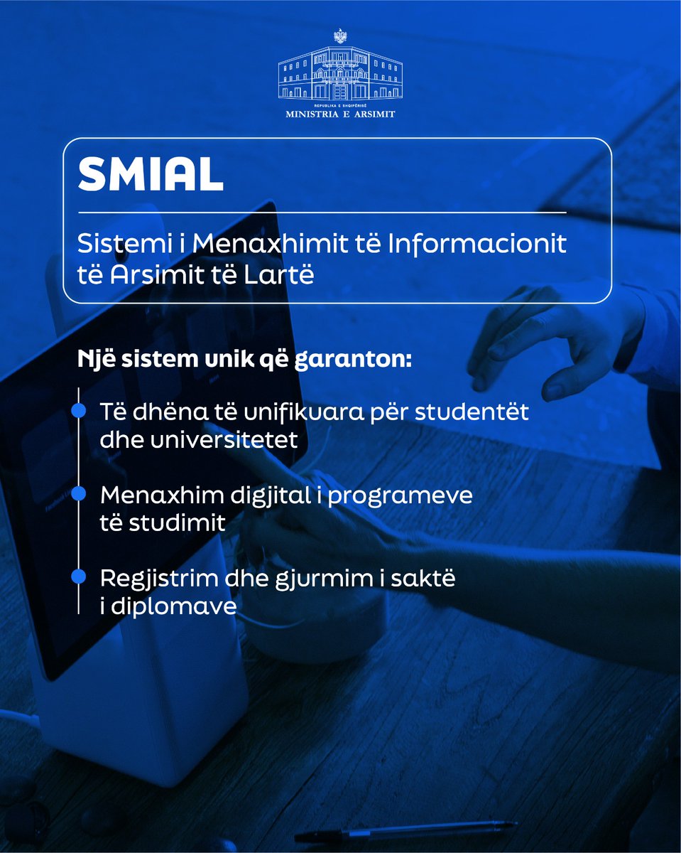 MirelaKumbaro's tweet photo. Me Vendimin e Këshillit të Ministrave, #SMIAL-Sistemi i Menaxhimit të Informacionit në Arsimin e Lartë🎓 zyrtarisht platforma kombëtare që modernizon menaxhimin e arsimit të lartë, duke siguruar të dhëna të unifikuara, transparencë e siguri të të dhënave për studentët dhe IAL 🏫 https://t.co/mONrf19fJY