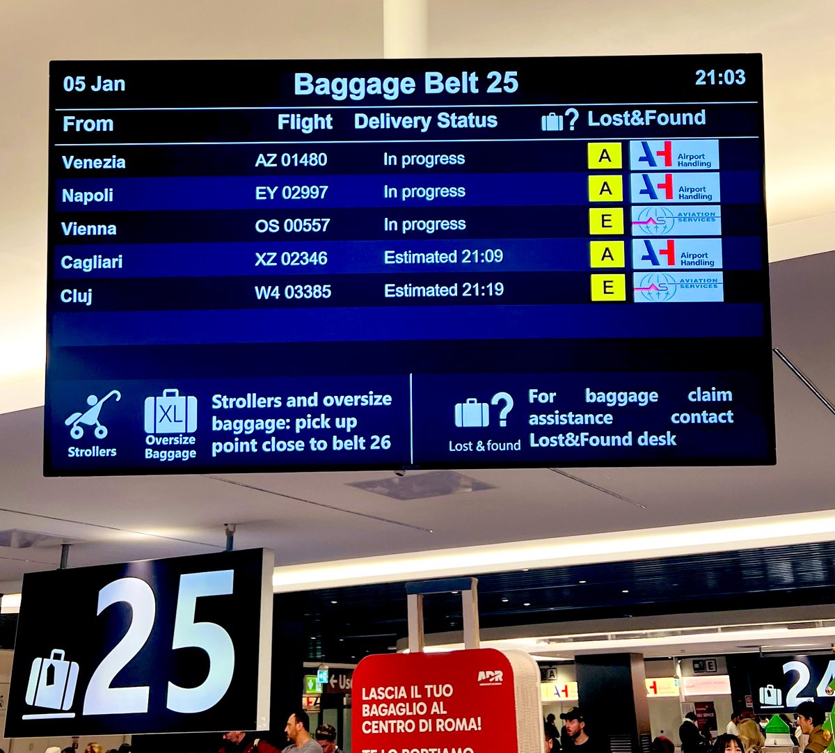 Arriving in #FiumicinoAirport from Thessaloniki, how long for bagage claim?
Waiting for 55 minutes longer than the estimated time and watch all the flights that arrived after yours go ahead of you and then... never see your flight again!
Welcome to <a href="/AeroportidiRoma/">Aeroporti di Roma</a>