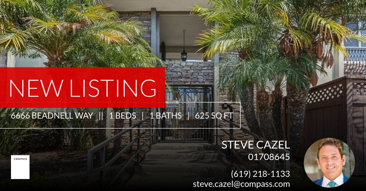 SurvivorSteve's tweet photo. 📍 New Listing 📍 Take a look at this fantastic new property that just hit the market located at 6666 Beadnell Way 15 in San Diego. Reach out here or at (619) 218-1133 for more information

Steve Cazel
Compass Real Estate
Broker As... https://t.co/PQ0638ulyQ https://t.co/nZF25HiB4B