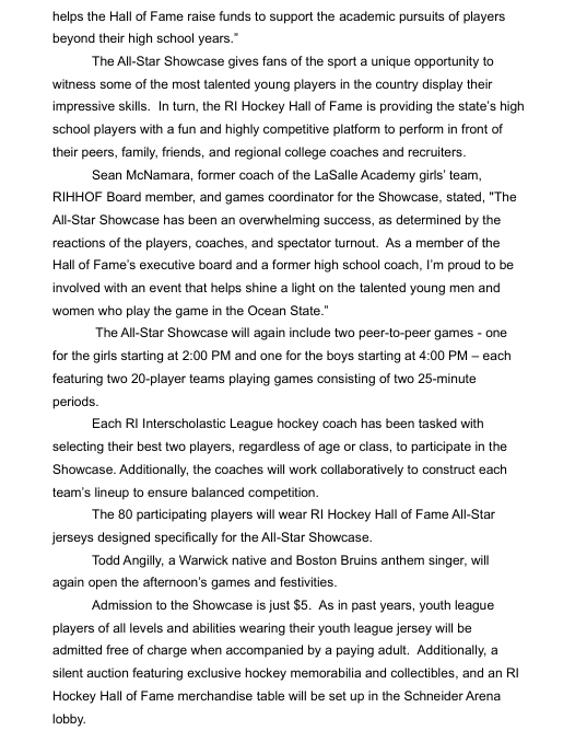 🚨🏒 News Alert 🏒🚨

We're a little less than a month away from our 3rd annual high school All-Star Showcase, to benefit our scholarship fund. 80 of the state's top boys and girls ice hockey players will display their talents at Schneider Arena on the campus of <a href="/ProvidenceCol/">Providence College</a>.