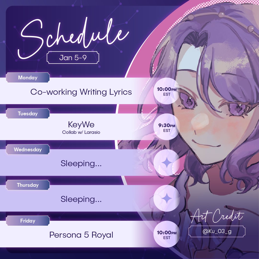 aida_lyra's tweet image. ✨ SCHEDULE | JAN 5-9 ✨

Hellooo we're back to regular streaming schedule!! See y'all this week WOOO 🎉

💜 twitch.tv/aidalyra
❤️ youtube.com/@aidalyra