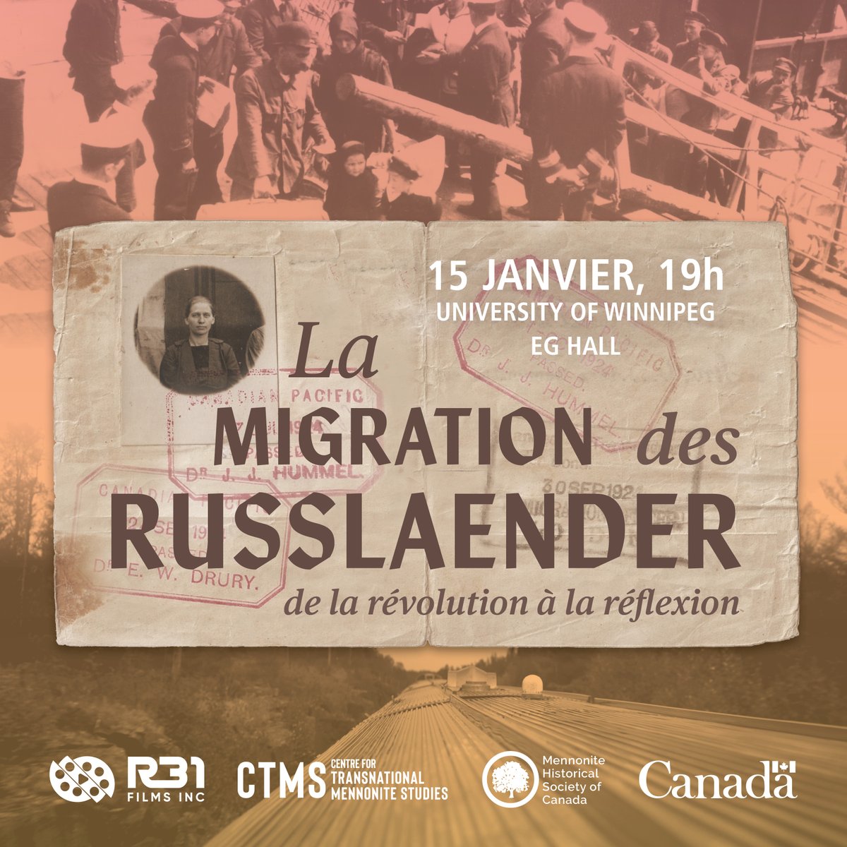 CTMStudies's tweet photo. NEXT WEEK! Winnipeg premiere of "The Russlaender Migration: From Revolution to Reflection"

LA SEMAINE PROCHAINE ! Première à Winnipeg de « La migration des Russlaender: de la révolution à la réflexion »

January 15, 7 pm, @uwinnipeg (EG Hall) https://t.co/PssM2T3Jsb