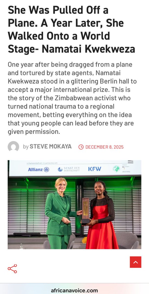 🚨🚨News Alert🗞️📌 
I was featured in Africana Voice by journalist Steve Mokaya, whom I met in Germany when I received the German Africa Prize 2025 in November. To read the story, click the link below. More stories and features to come! 😊
africanavoice.com/civil-rights/n…