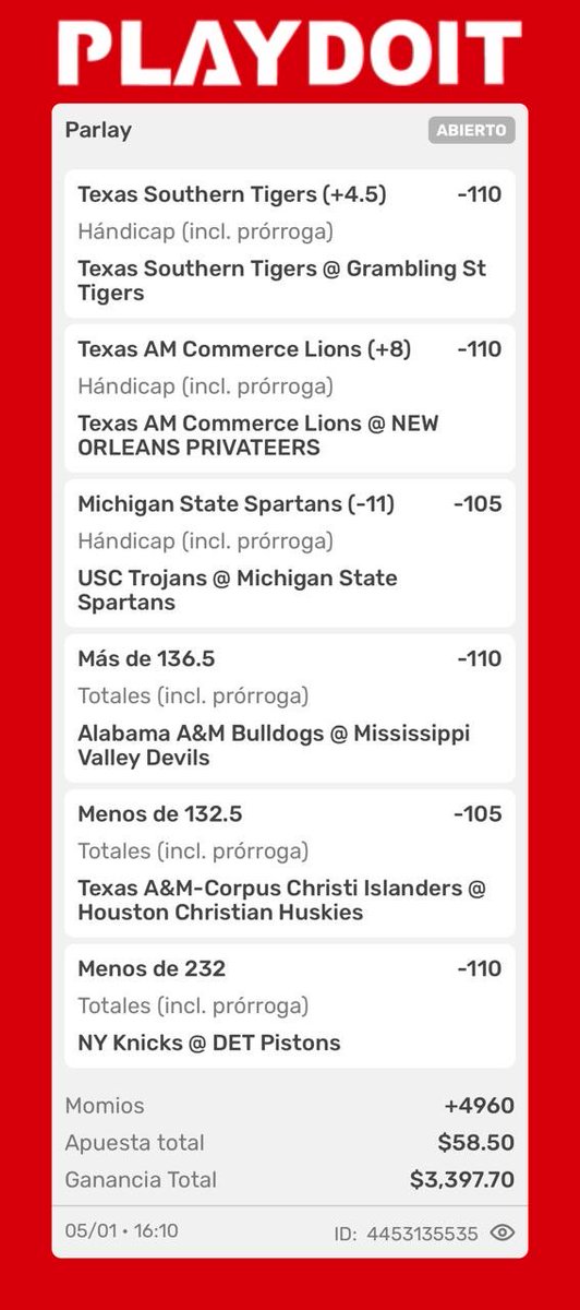 Acabo de hacer una parley en Playdoit! haz una parecida a la mía en un solo clic.
playdoit.mx/?shareCode=MOD…