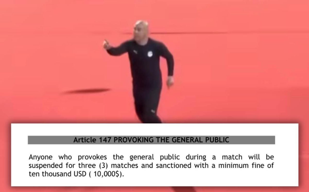 FRMFXtra's tweet photo. 📜 Article 147 : « Toute personne qui provoque les supporters pendant un match est sanctionnée d’une suspension de trois (3) matchs et d’une amende d’au moins 10 000 $. » 🇲🇦👀

🇪🇬 On veut des sanctions immédiates. ‼️@CAF_Online @CAF_Media https://t.co/nefViBHW0q