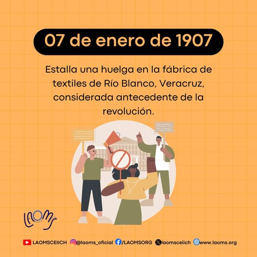 ☝️Un día como hoy, pero de 1907...

Estalló una huelga en la fábrica de textiles de Río Blanco, Veracruz, misma que es considerada como un antecedente de la revolución.

👀🌐Revisa nuestro calendario interactivo en:  laoms.org/calendario-efe…
