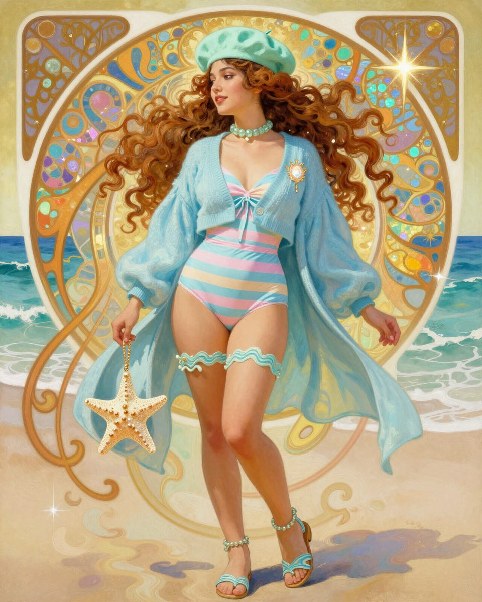 Photo by Zero2Zed Gaming & random_art_ai Art Nouveau Beach Fantasy
Site - https://t.co/gnl6vJ3PoB
Model - Z-Image Turbo
Resolution - High
Aspect Ratio - 4:5
#ArtNouveauStyle #FantasyFashion #BeachMuse #PastelSwimsuit #PearlDetails #StarfishBag #OceanGlamour #WhimsicalDesign #IridescentBackdrop #art #aiart https://t.co/uArkbIw7AM