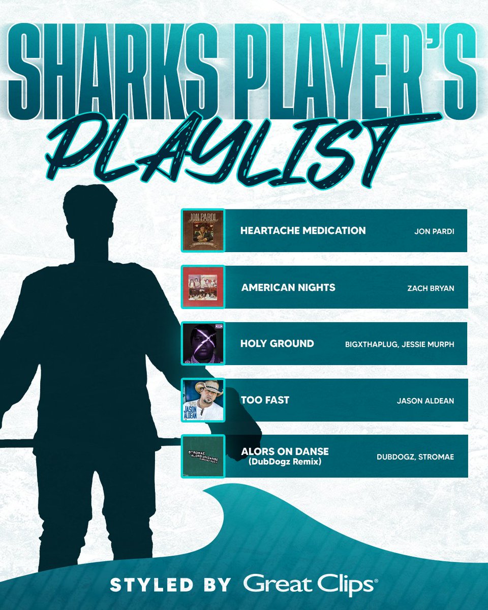 SanJoseSharks's tweet image. Look at this playlist. 🎶

Guess the Sharks player behind the songs: teal.sjsharks.com/trk/7xafc

@GreatClips | #SJSharks