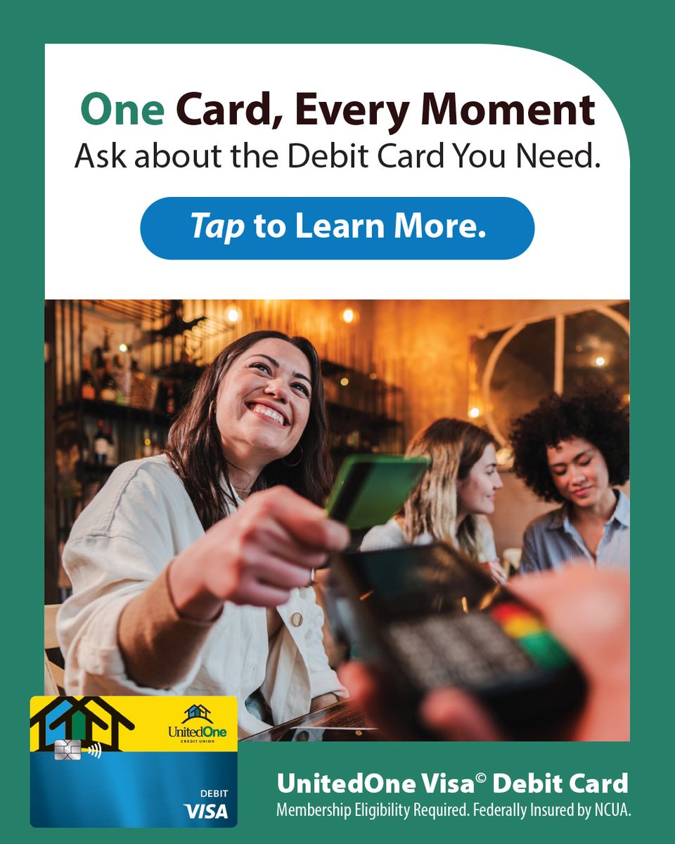 UnitedOneCU's tweet image. Enjoy secure, hassle-free spending with a UnitedOne Visa® Debit Card designed to make everyday purchases simple.

Discover more &amp;gt;&amp;gt;&amp;gt; UnitedOne.org/save-spend/che…