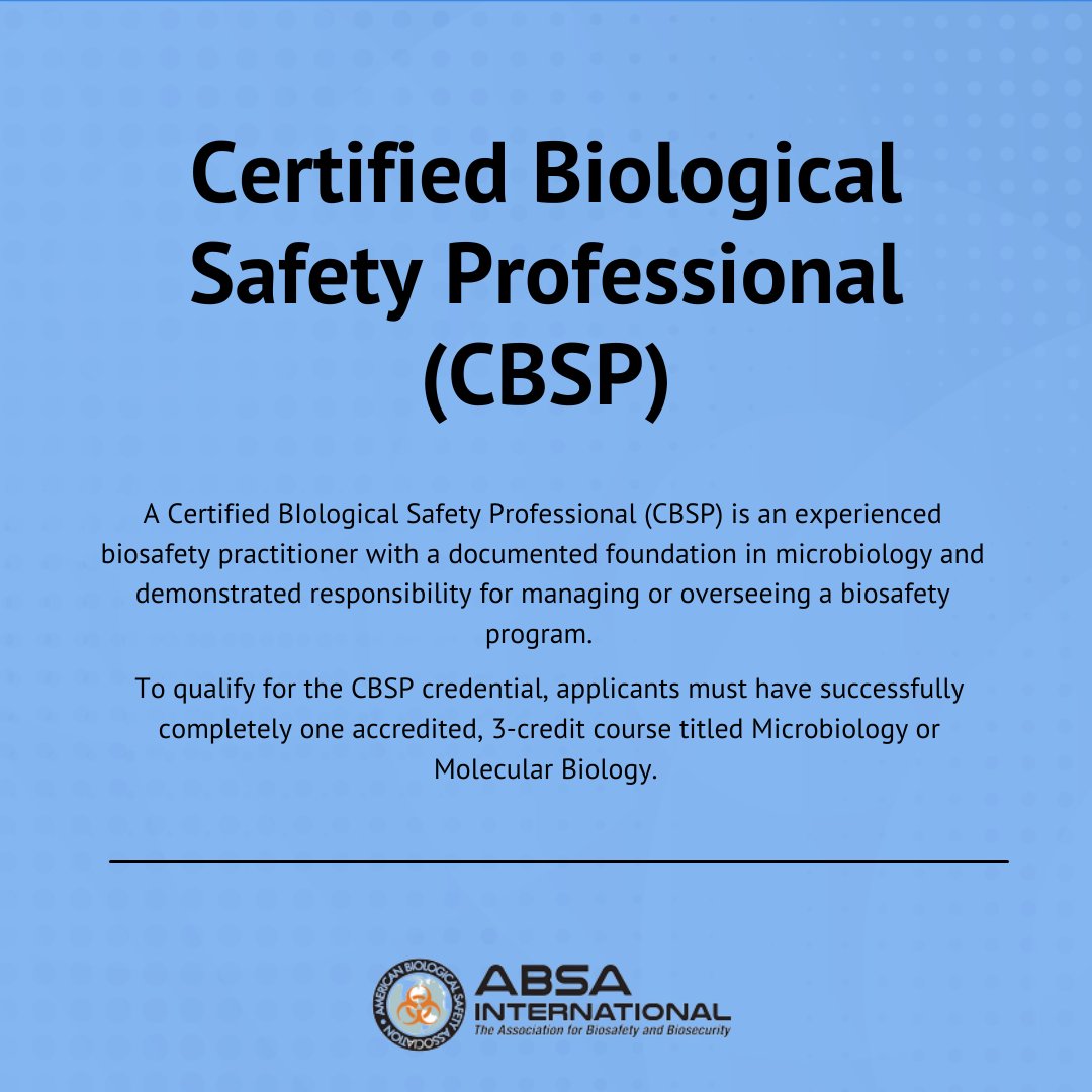 ABSAOffice's tweet image. All CBSP exam application materials—including the application form, supporting documentation, and application fee—must be submitted on or before February 1.  

more: absa.org/cbsp/  

#ABSA #ABSAInternational #ProfessionalCertification #Microbiology