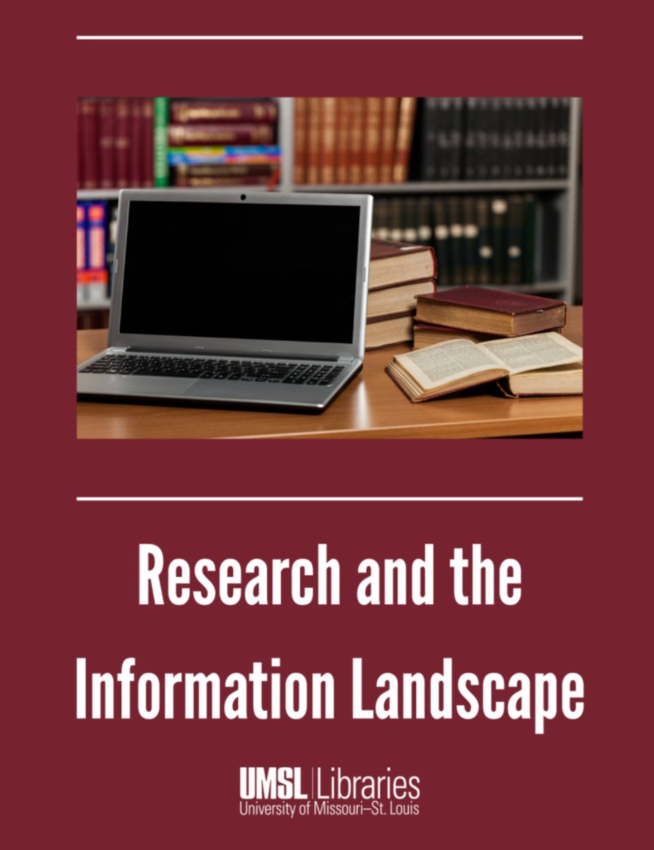 infodocket's tweet image. New Open Textbook From University of Missouri-St.Louis #Libraries: Research and the Information Landscape by Libby Wheeles and Helena Marvin 
Access:  irl.umsl.edu/oer/38/ or umsystem.pressbooks.pub/information/ #OER #textbooks  @UMSLlibraries