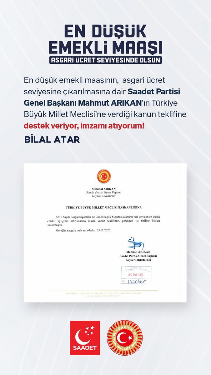 En düşük emekli maaşı, asgari ücret seviyesinde olsun!

Kanun teklifimize, imzanla destek ver!

emekli.saadet.org.tr