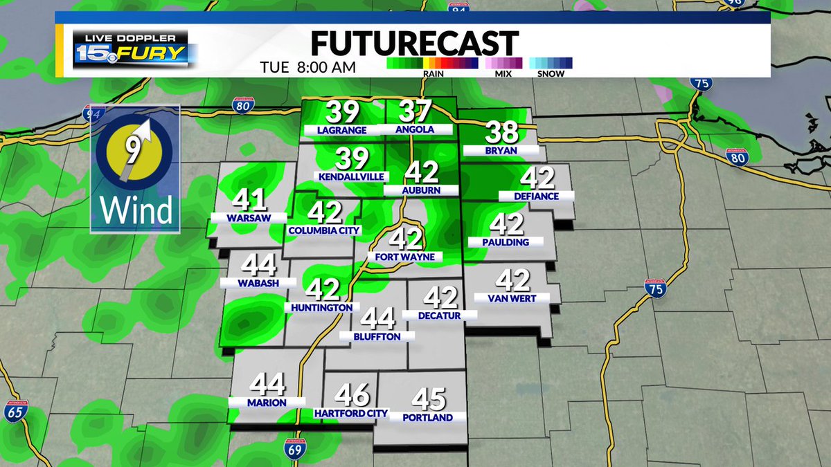 Scattered areas of thick fog develop on this Monday night and linger into Tuesday morning. After some Monday night drizzle, scattered showers start up Tuesday morning and continue during the day. Check the WANE Forecast to track our warmup: wane.com/weather?utm_me…