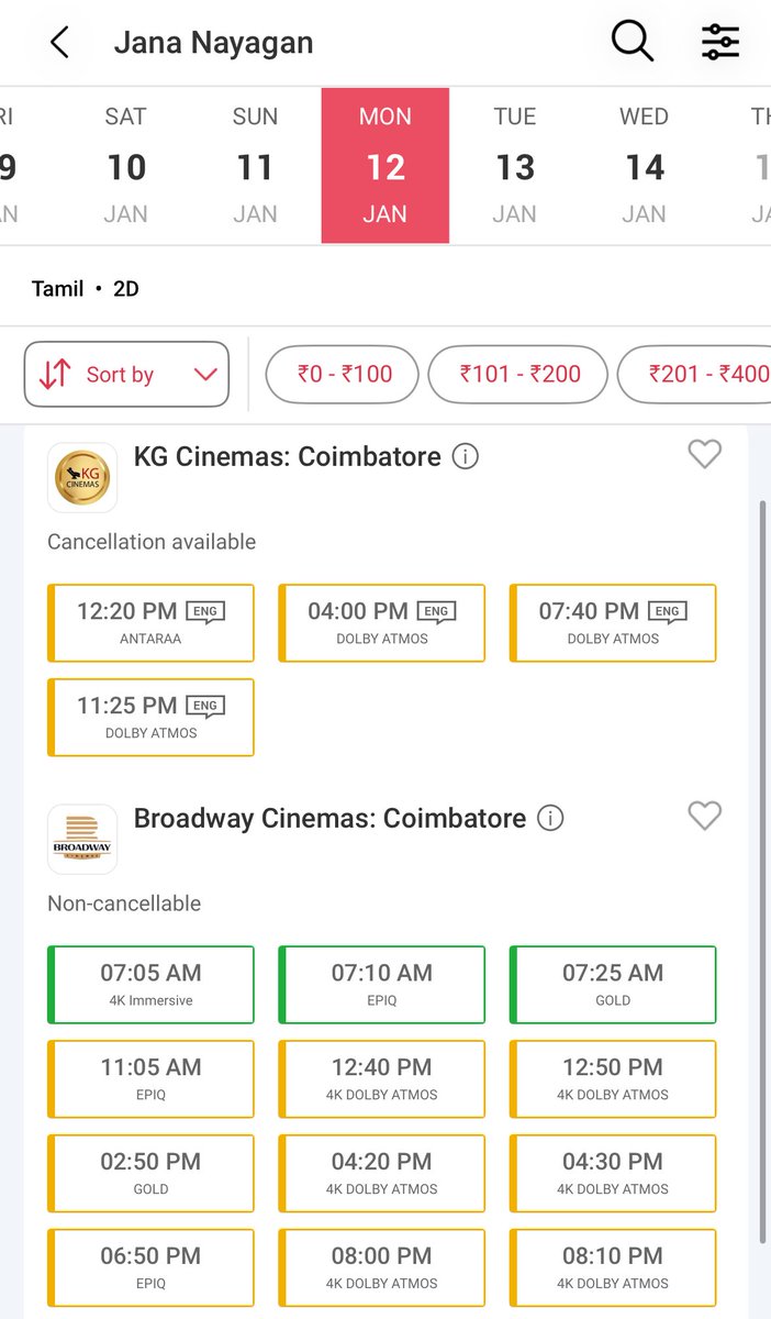 AVinthehousee's tweet photo. BREAKING:

OMG, this is absolutely crazy 🥵💥

Bookings for #JanaNayagan are almost sold out at Broadway &amp; KG Cinemas, Coimbatore, till Jan 14 — that’s 6 days after its Jan 09 release 🤯🔥

One man. @actorvijay 🐐🫡🔥

#JanaNayaganPongal https://t.co/yRZUl6jx5a