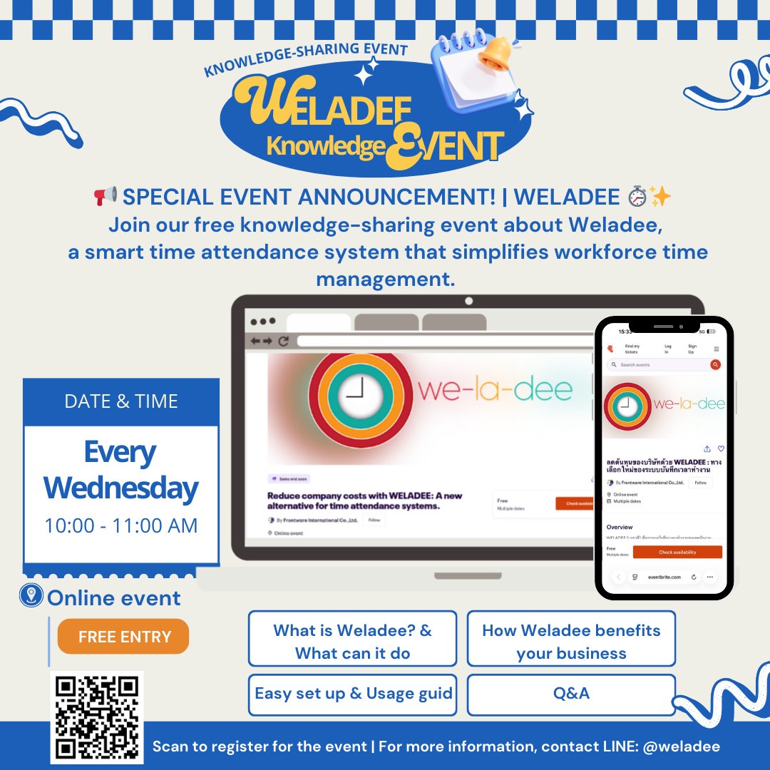 we_la_dee's tweet image. ⏱️ Weladee Knowledge Event🚀
📅 Every Wednesday | Free
🕐10.00– 11:00 AM
🎟️ Book your seat now!  eventbrite.com/e/weladee-tick…

💬Contact Line: @Weladee

#WELADEE #HRTech #WorkSimplified #appyoushouldknow #EasyToUse #events