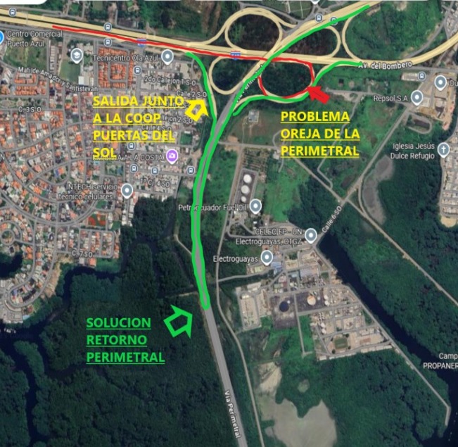 Alcalde <a href="/aquilesalvarez/">Aquiles Alvarez Henriques</a> en Vía a La Costa llevamos con un tráfico pesado más de 7 horas por un accidente en la oreja que conecta con la Perimetral. En varias ocasiones dialogamos con <a href="/ATM_Transito/">ATM TRÁNSITO</a> para que se analizara la posibilidad de habilitar un retorno en la perimetral 1/2