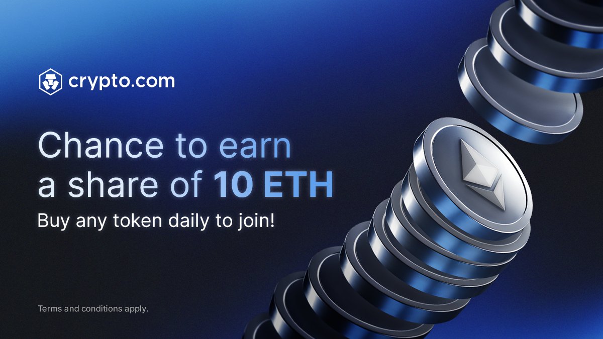 $ETH fans, here's your chance to win a share of 10 ETH 💠

Buy crypto in the Crypto.com App for 5+ days in a row to join. The longer your streak, the more chances you gain!

💡 New users who win get 2x more

📅 06 Jan - 05 Feb

Not available In all jurisdictions.