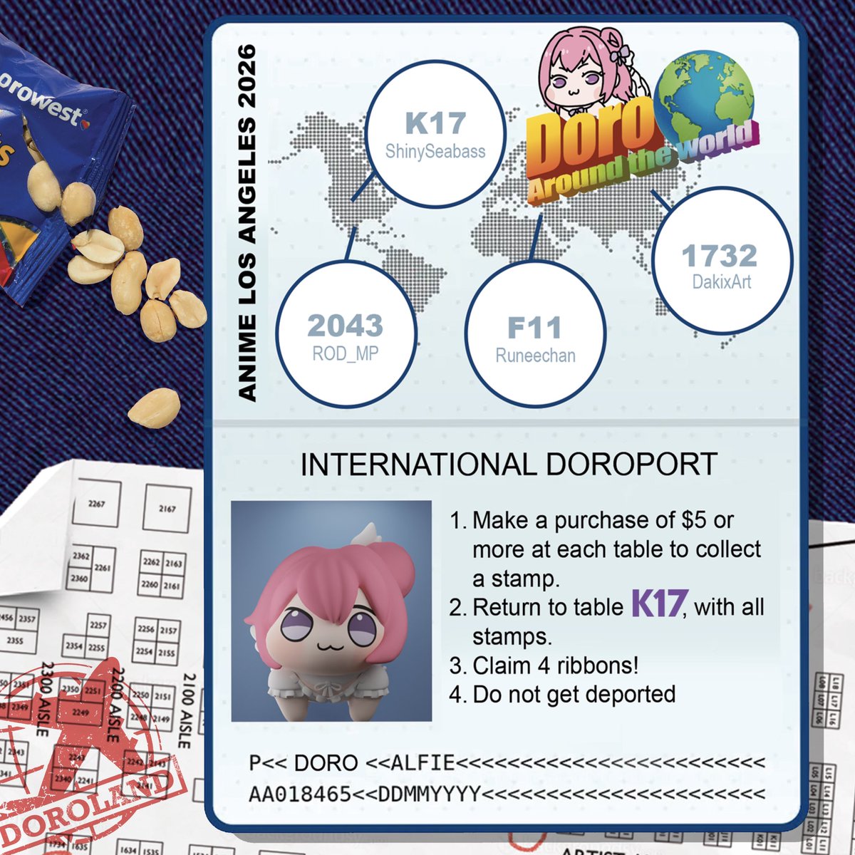 runeechan's tweet image. Doro Stamp Rally at ALA!  
@ShinySeabass @R0d_MP @DakiXArt 
#NIKKE #doro