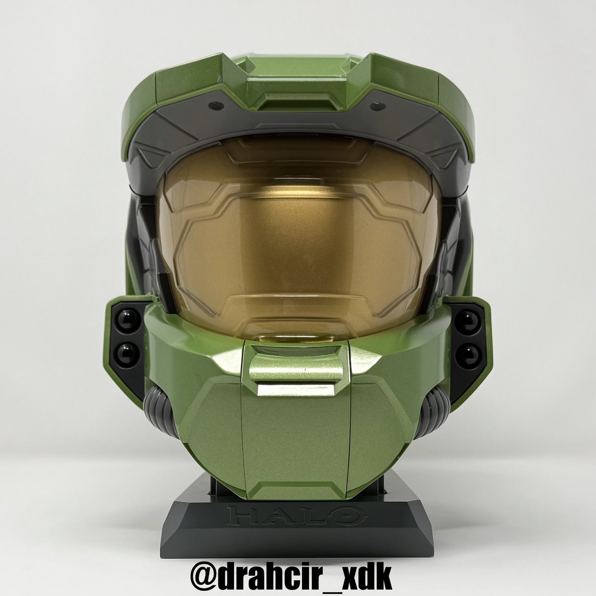 Close-up of the helmet prototype showing latches and toolpaths