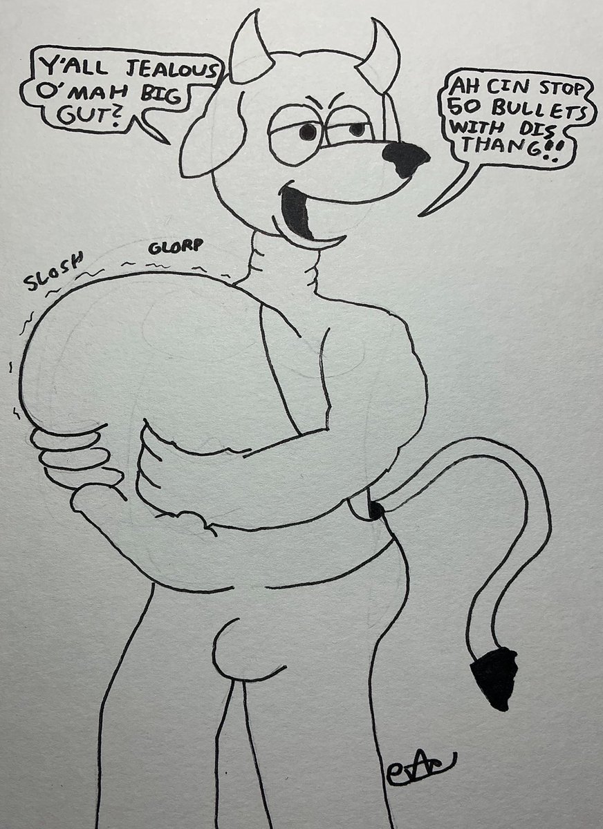 BigBadBuzzard's tweet photo. Beware of Brand'n Bullryder's big blubbery belly.
Bullets bounce right off it!
#art #drawing #artwork #oc #originalcharacter #ocart #originalcharacterart #cartoon #cartoons #bulloc #bullcharacter https://t.co/4bAXeyfeBx