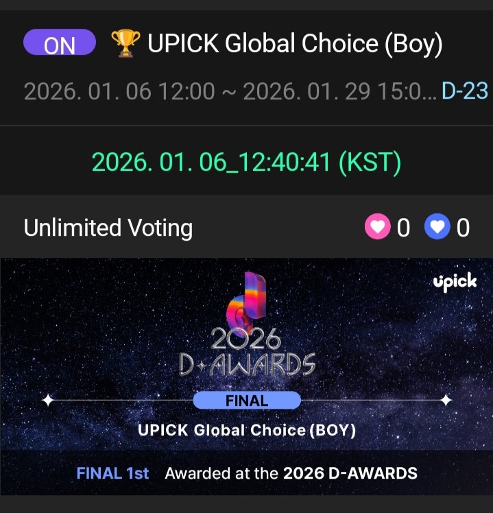undg1002's tweet image. 📢 CALLING ALL JL STANS 📢 

OUR JL IS NOMINATED FOR D-AWARDS' GLOBAL CHOICE (BOY) IN UPICK APP. 

May trophy po 'to at sa mismong award show ibibigay. Last year ang winner d'yan ay c zh z*1 with almost 700M votes. Should we push this? I badly want to hear JL speech..