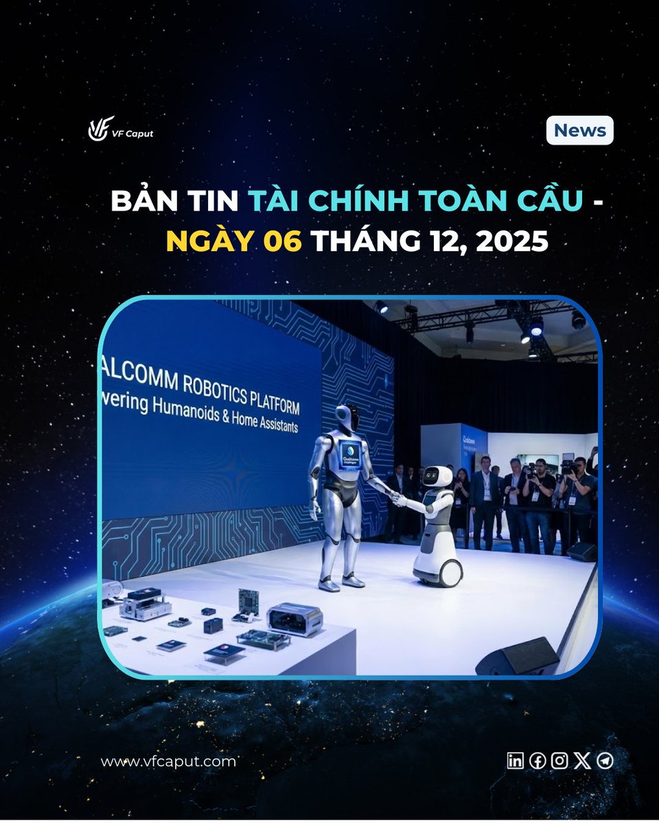 vfcaput's tweet photo. 🌐 BẢN TIN TÀI CHÍNH TOÀN CẦU – NGÀY 6 THÁNG 1, 2025 

  Qualcomm ra mắt bộ công nghệ robot toàn diện cho humanoid &amp; robot gia đình 

 #VFCAPUT #TINTUCNOIBAT #NEWS #BANGTIN #TAICHINH https://t.co/ZObJEZ5OBs
