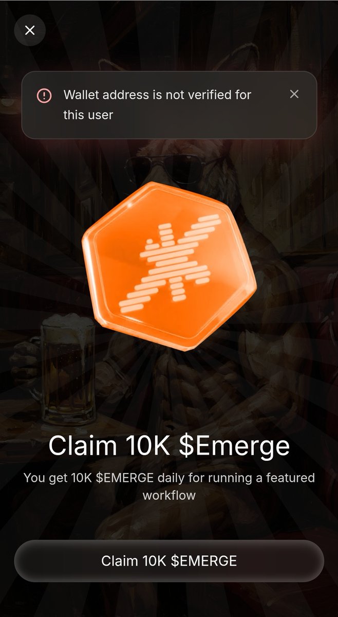 ausrollo's tweet photo. @tryEmerge Why am I constantly not able to claim the 10K $emerge that you claim. Every time Wallet Not Verified. solution?? https://t.co/9emeOlSb2r