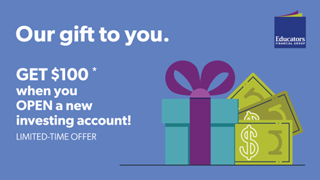 Start the new year with an extra $100 in your pocket when you open and invest in a new RRSP, TFSA, FHSA, or non-registered account* at <a href="/EducatorsFG/">Educators Financial Group</a>  Invest in your future today: bit.ly/44H8WS7. #EFGtips