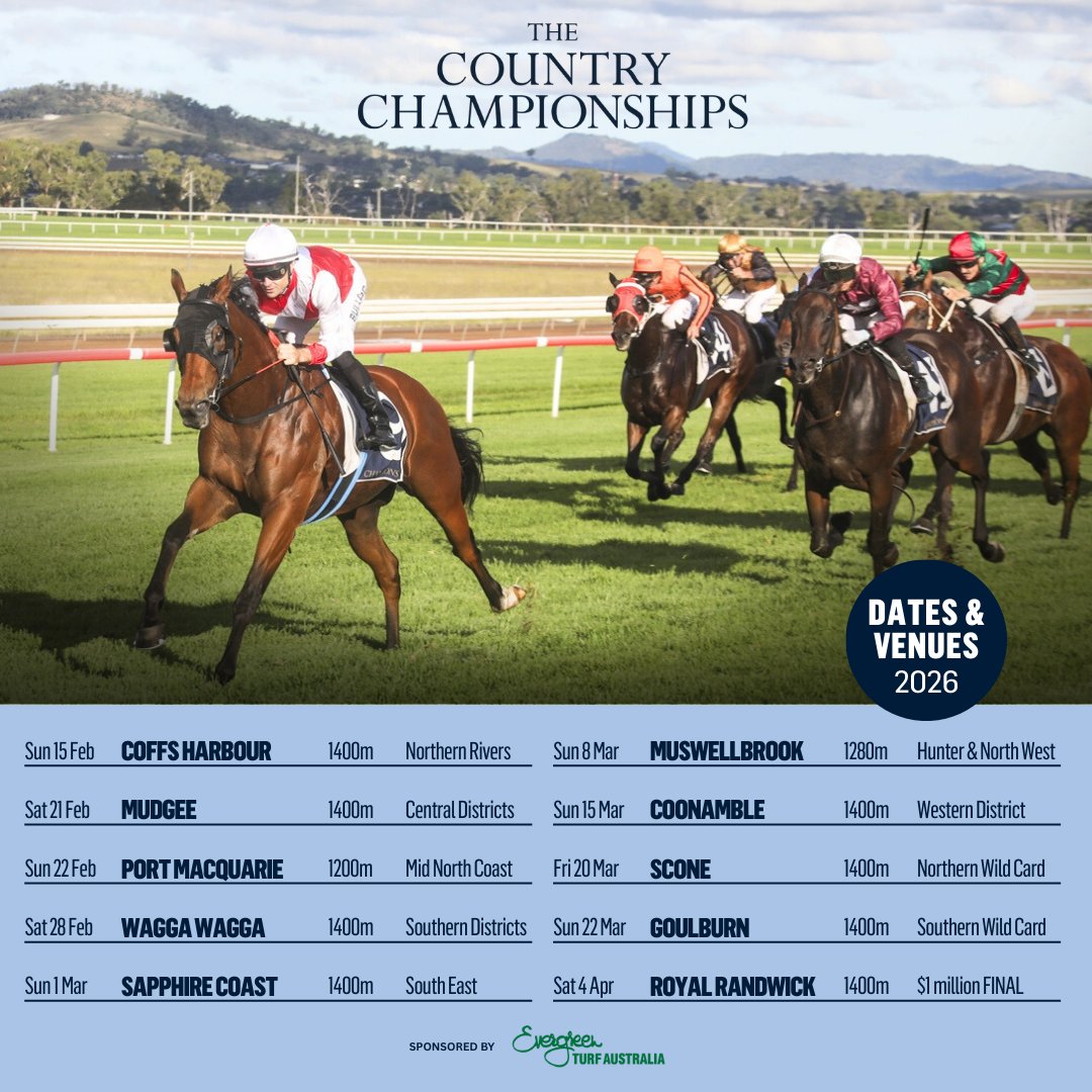 We're a matter of weeks away from the start of the 2026 Evergreen Turf Country Championships - how many venues across NSW will you venture to? It's the annual statewide search for a rising star culminating in a $1 million Final. Take note, and plan to be trackside! 🤠