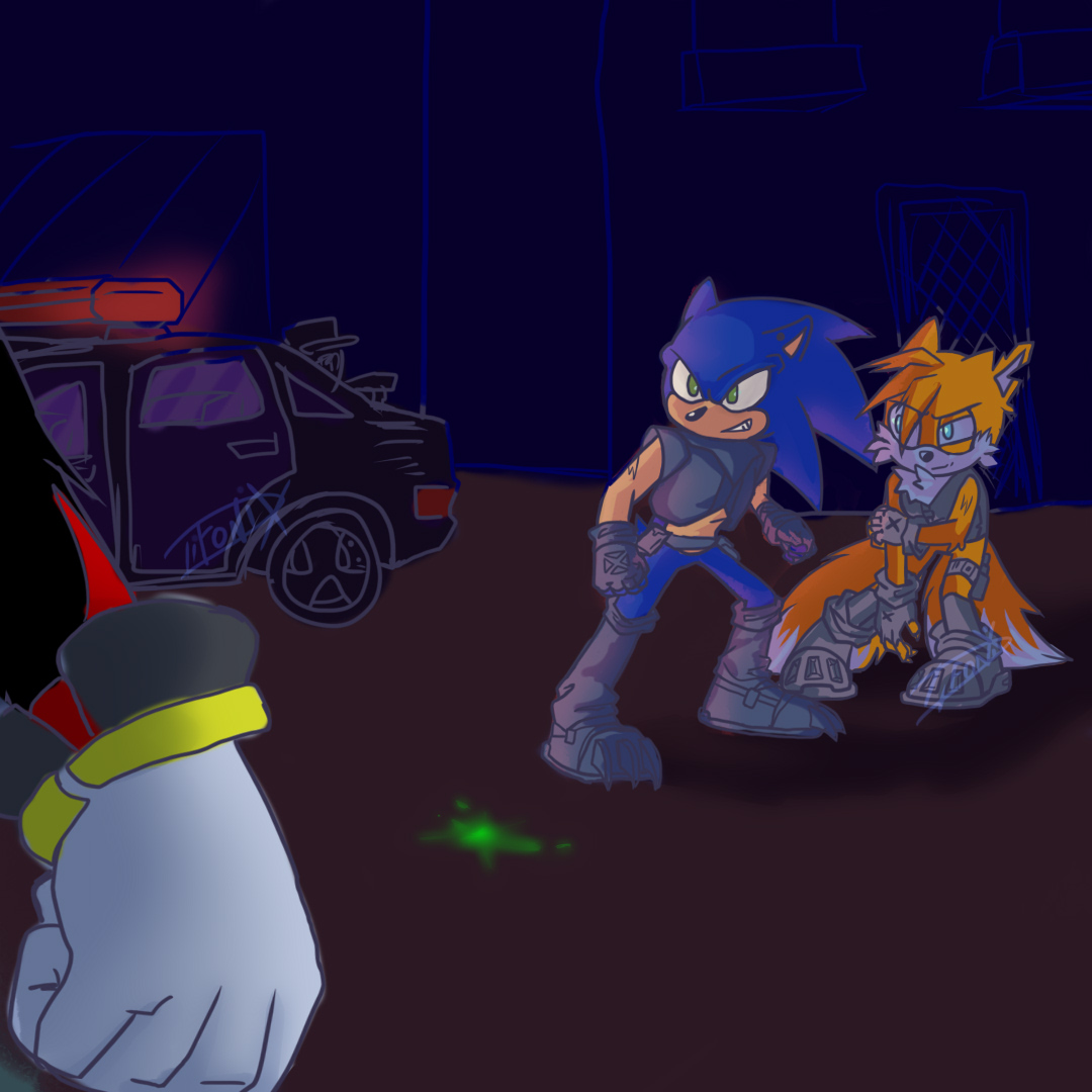 Denme tiempo y terminaré la semana. En sí, intenté combinar a Phantom Rider y The Sneak; Tails se peleó con Shadow, pero vino su compañero a salvarlos, 2 vs 1, no tiene que ser justo.𐔌՞. .՞𐦯 DÍA 4: VILLANOS #SonTailsWeek2025 #sontails #TailsTheFox #SonicTheHedgehog