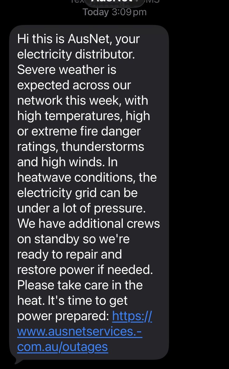 xskinn's tweet photo. Electricity severe heatwave info. Thank you AusNet😎🙏Ian
#AusNet https://t.co/2vWec3553C