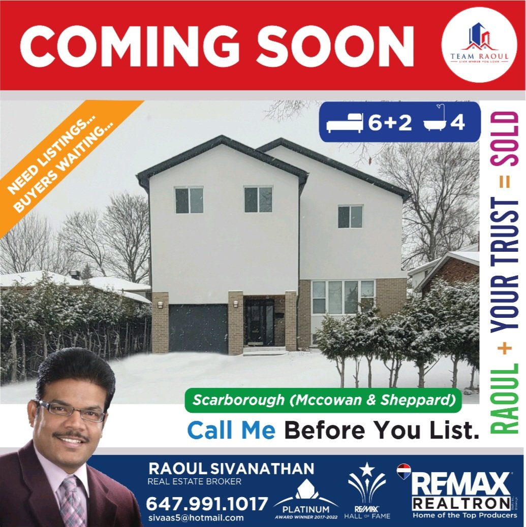 RaoulSivanathan's tweet photo. NEW YEAR-NEW LISTING 
🚨 COMING SOON – SCARBOROUGH 🚨
📍 Mccowan &amp; Sheppard 

Spacious 2-storey detached home in a highly sought-after Agincourt neighborhood!
✨ 6+2 BR | 4 Bath — ideal for large families or extra rental potential.
📩 DM for details or a private showing. https://t.co/vtQv5Las7p