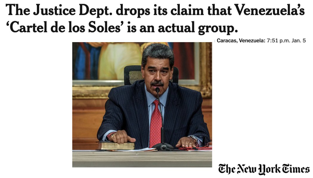 mattweinglass's tweet image. And just like that, the 'Maduro is the leader of a drug cartel' narrative, and original premise for the justification of the kidnapping, collapses. Smh.