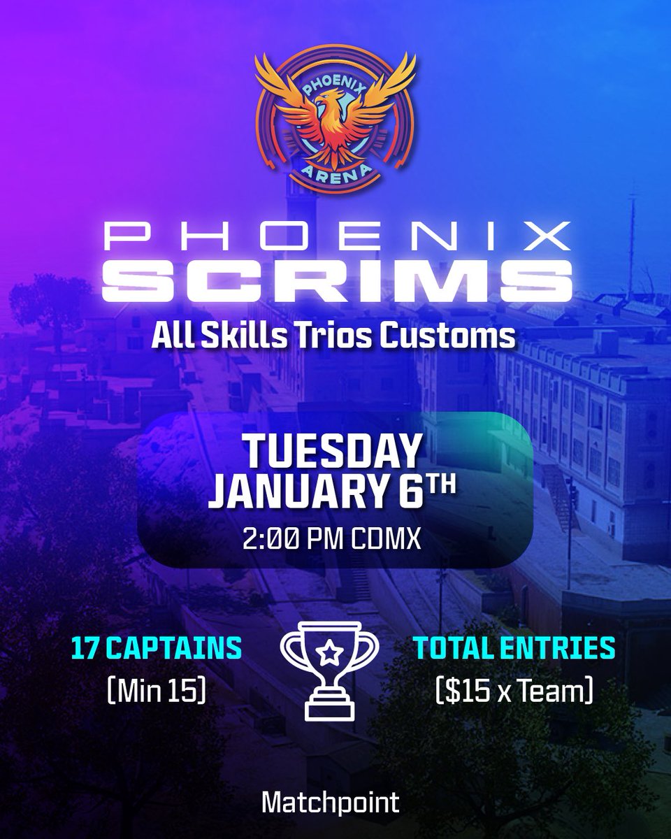 🔥🐦‍🔥 Phoenix Havens Hallow All skills 🐦‍🔥🔥 
 
📆: Tuesday January 6th 2:00 Cst 
🎟: 17 teams 
🌎: NAC 
💰: $15 per team 
📈: 150 MP 

Admin: <a href="/kimsi__/">PHNX kimsi</a>