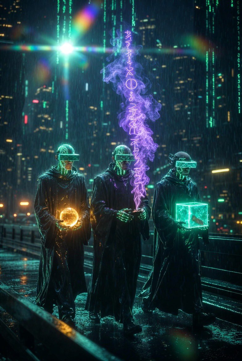 nexuser's tweet image. Ich szaty są jak płaszcze proroków, lecz oczy zasłonięte światłem wizjerów. Nie dlatego, że nie chcą widzieć, lecz dlatego, że widzą za dużo. To ostrzeżenie. Nadmiar wiedzy bez mądrości prowadzi do ślepoty. Trzej Królowie są figurą tradycji, która przetrwa dzięki znaczeniu.