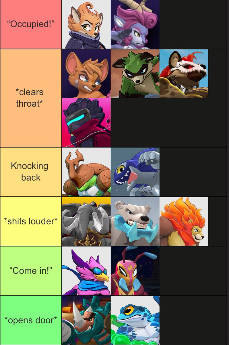 My contribution to rivals tierslop: Character response to someone knocking on their bathroom stall