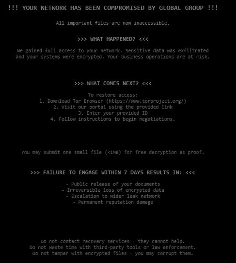 RakeshKrish12's tweet photo. 🚨#Global #Ransomware is back as AWARE!

A new sample spotted!
MD5: 77cb60d5a0293b34dcc98da4887e4028

Onion: https://t.co/o4gdppHfIM

#ELDORADO -> #BLACKLOCK -> GLOBAL -> AWARE

More info: https://t.co/FEGDUFaOGS

#security #infosec #hack #OSINT #databreach #CyberSecurity #TOR https://t.co/Ty1fDYpOCa