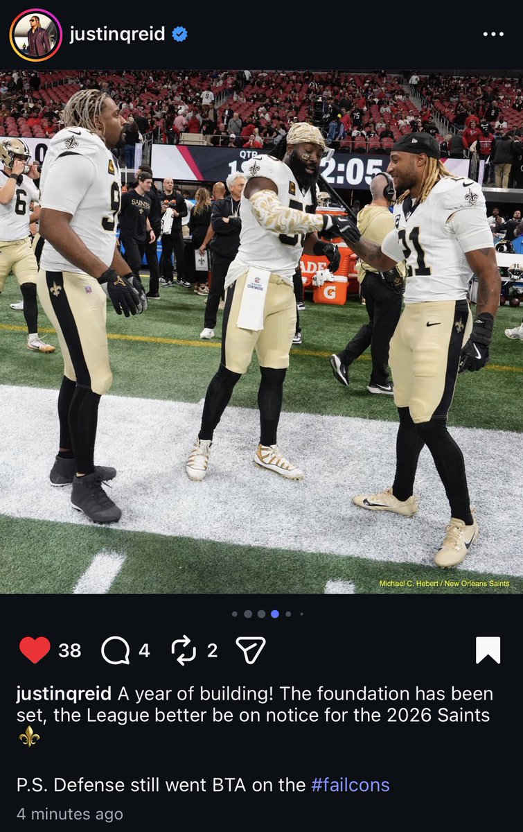 yfntrace's tweet image. justin reid on instagram:

“the league better be on notice for the 2026 saints ⚜️”
