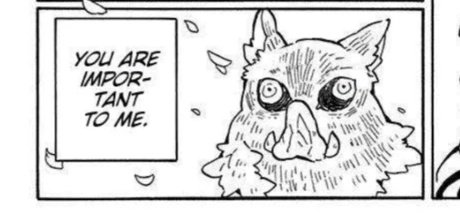 "you are important.." i might be slow but i just had a moment of realization Inosuke's entire character of wanting to prove himself the strongest or the best is because no one ever told him he was important or loved .. he was never validated because he was completely alone ..