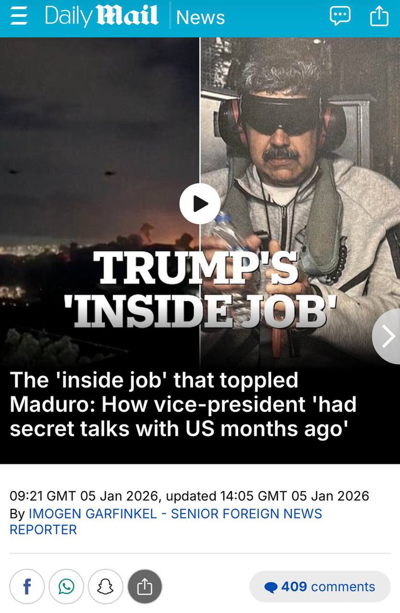 🇬🇧🇺🇸 🇻🇪 Британцы из Daily Mail аккуратно слили подробности операции по похищению Мадуро. Так вот, это очень полезно почитать тем, кто истерично хвалит американских военных и сравнивает с целью дискредитации нашей армии эту операцию с СВО. 

Мадуро слила его прямая подчиненная -