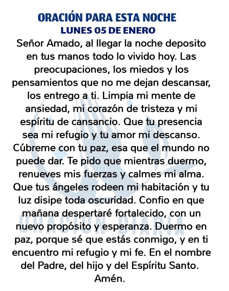 oracion_diaria's tweet photo. Oración Diaria para esta noche de Lunes 05 de Enero de 2026 https://t.co/ImRJcPEJfE