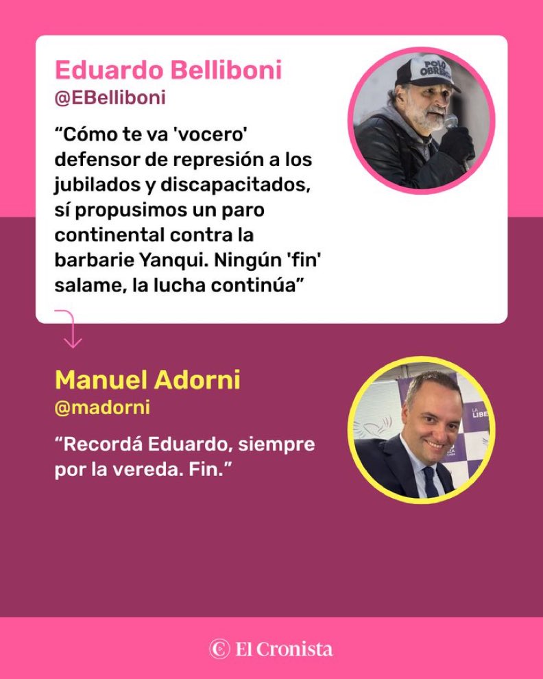 winazkifan's tweet image. ‼️ ADORNI le RESPONDIÓ BELLIBONI sobre su intención de realizar un "PARO CONTINENTAL" en repudio a las acciones militares de Estados Unidos en Venezuela.

🗣️"Recordá Eduardo, SIEMPRE POR LA VEREDA"

¿A QUIEN BANCAS?👇🏼

1-BELLIBONI
2-ADORNI