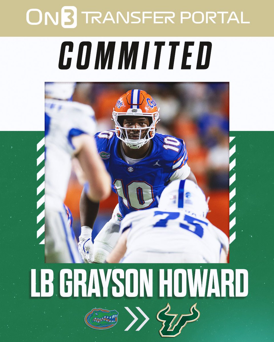 BREAKING: Florida transfer LB Grayson “Pup” Howard has signed with USF, <a href="/Hayesfawcett3/">Hayes Fawcett</a> and <a href="/PeteNakos/">Pete Nakos</a> reports🐂

on3.com/transfer-porta…