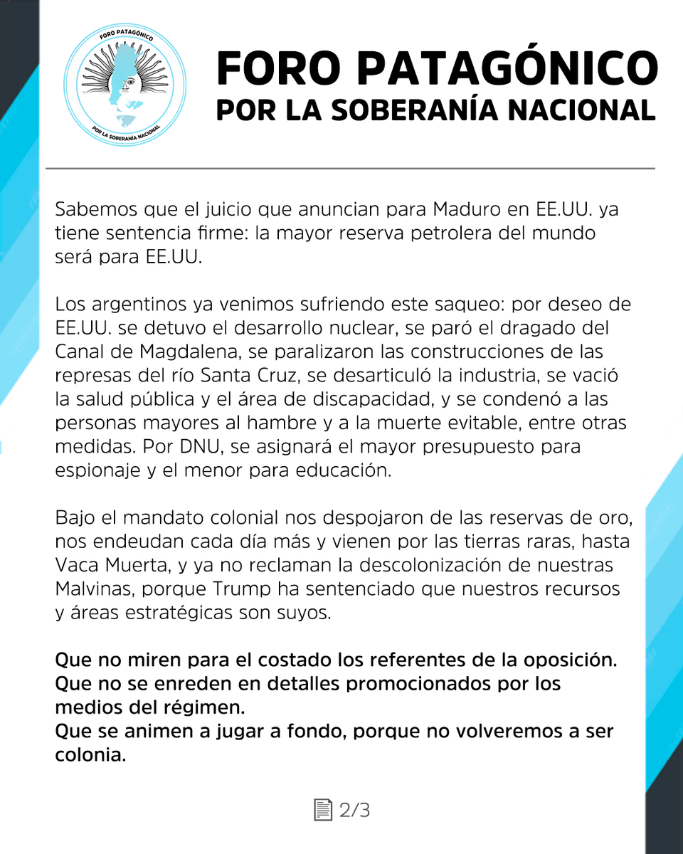 PatagonicoForo's tweet photo. Comunicado del Foro Patagónico por la Soberanía Nacional https://t.co/JmY0J1uAfS